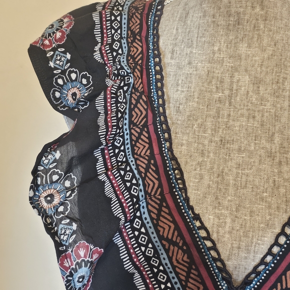 Anthropologie V-Neck Plunge Tunic Mini Dress - Women's Size XL Boho Jungle Black - Picture 4 of 13